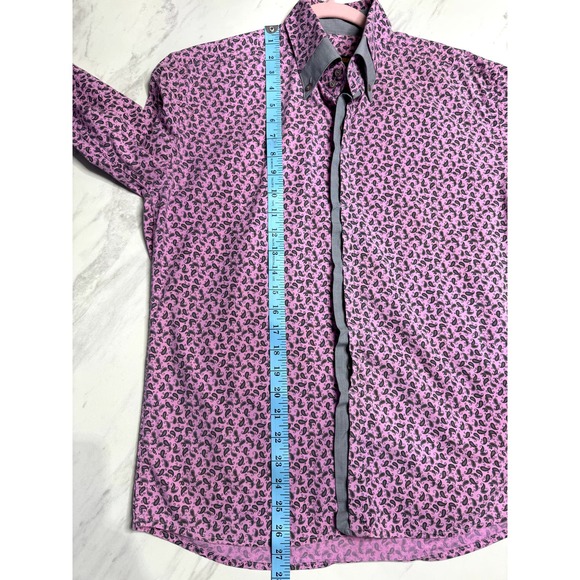 STYLISH DAST CARDIN MENS PINK AND GRAY LONG SLEEVE BUTTON UP SHIRT SIZE LARGE - Picture 10 of 12